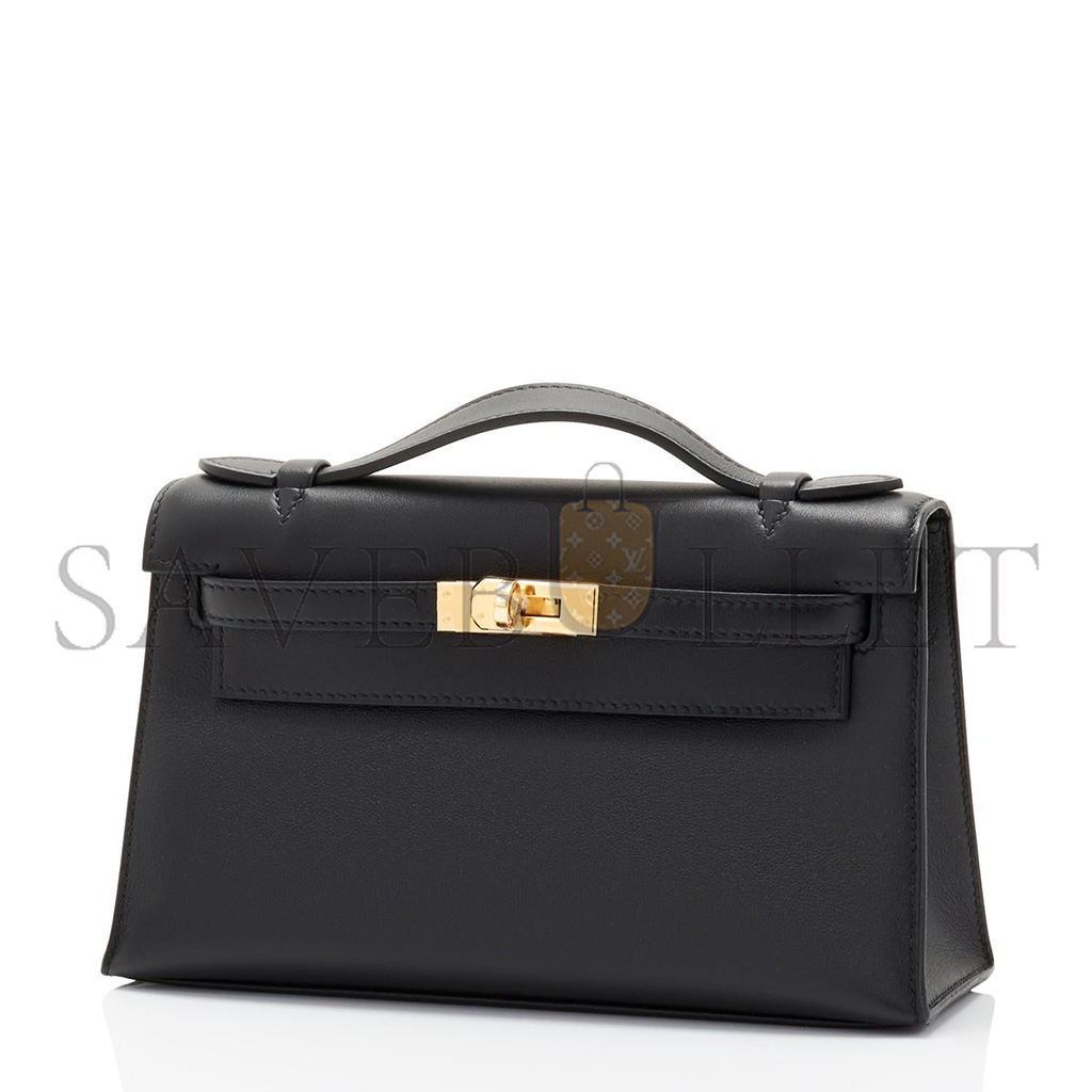 H**mes kelly pochette black gold hardware clutch cut bag swift (22*14*7cm)